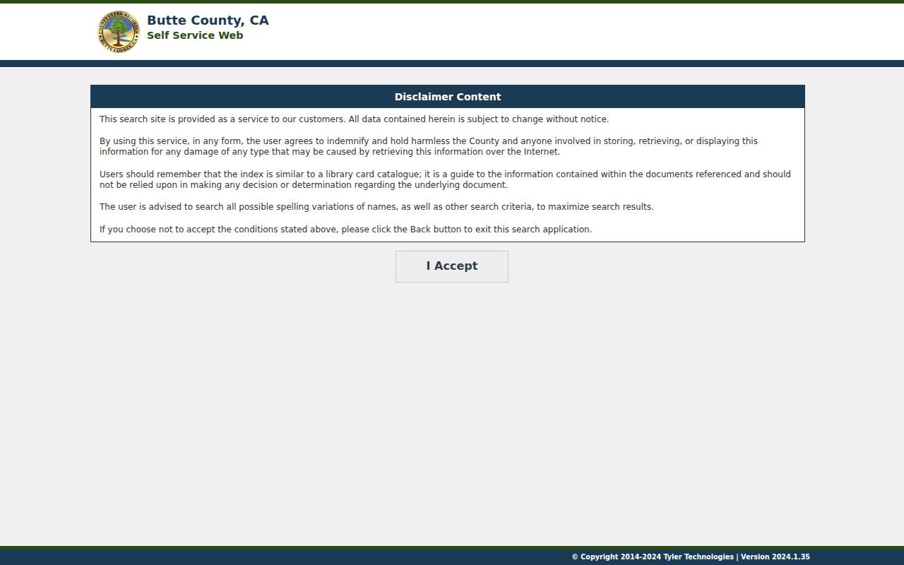 Butte County street directory recorder index